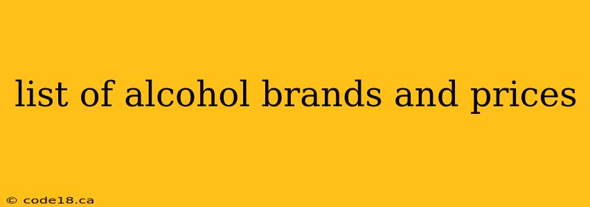 list of alcohol brands and prices